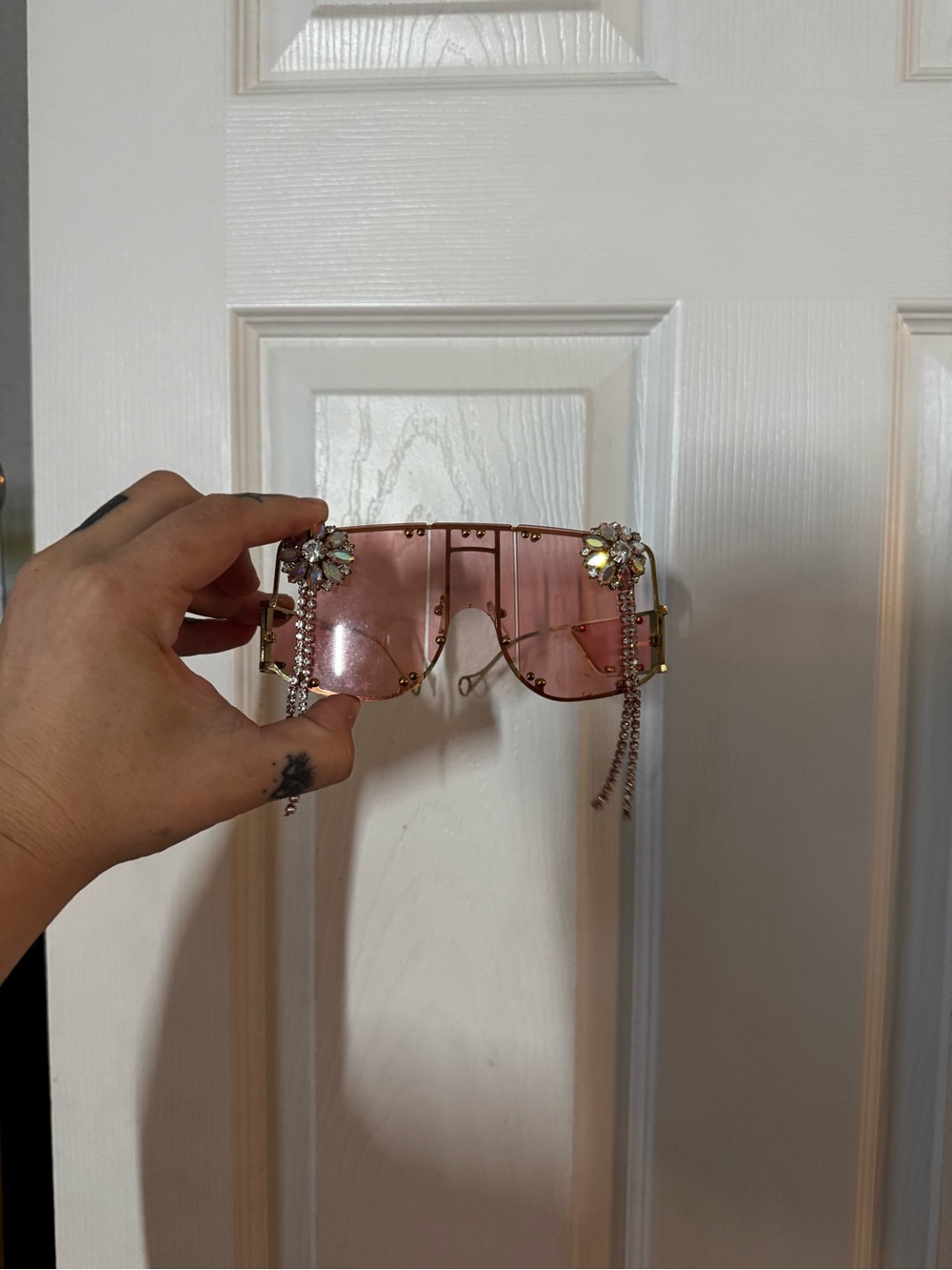 Pink Jeweled Shield Sunglasses - Designer Style